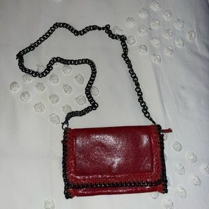 Red leather chain purse